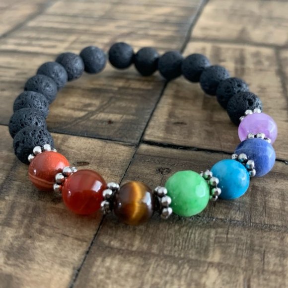 Handmade Jewelry - 8mm 7 Chakra Bead Bracelet Diffuser